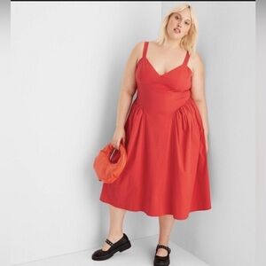 Future Collective Strappy Red Fit & Flare Midi Dress. NWOT.